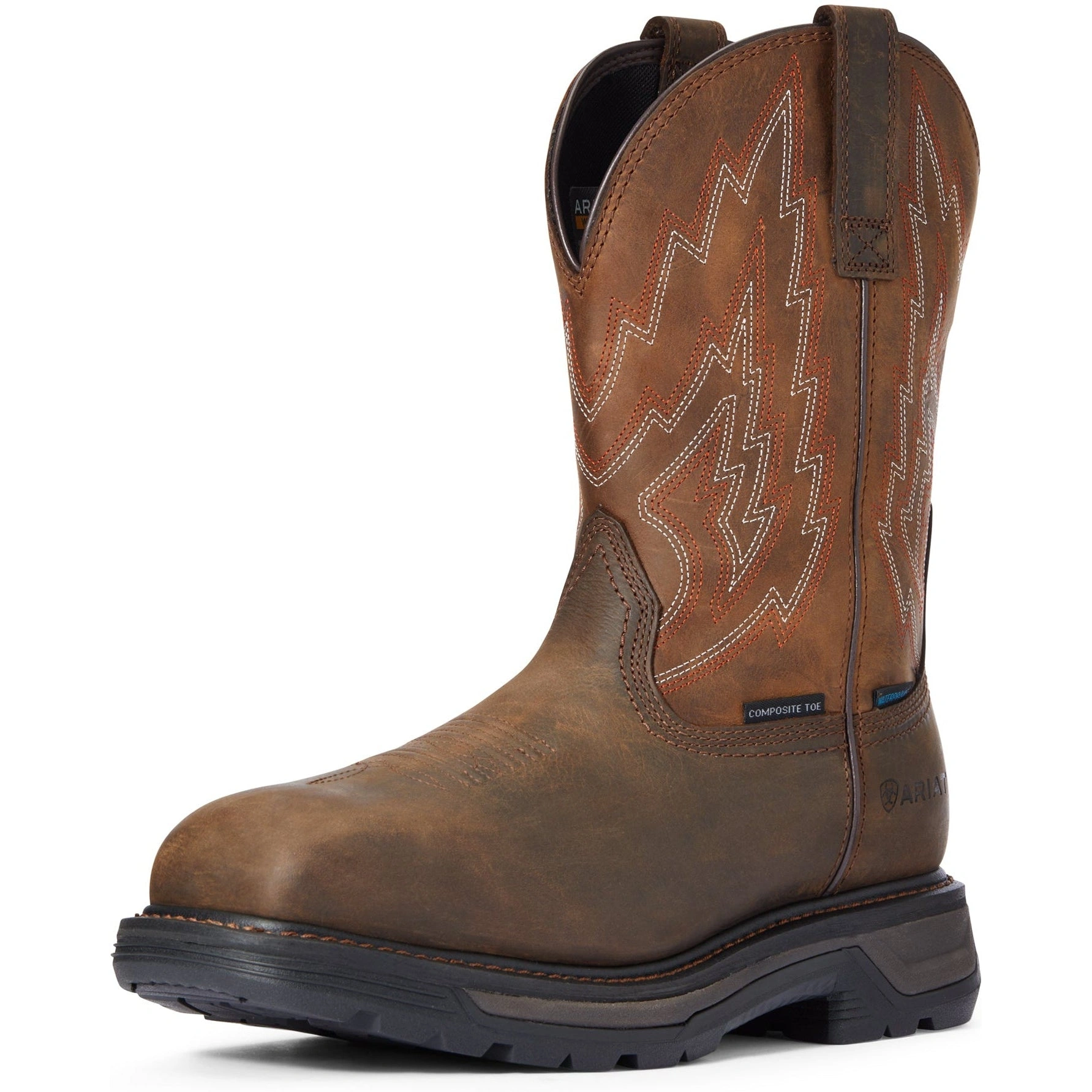 Ariat Big Rig: Rugged Waterproof Work Boot - Brown. Composite Toe. Ride Hard, Work Harder.